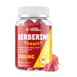 2000mg Berberine Supplement Gummies - High Potency Berberine with Ceylon Cinnamon Candy, Turmeric, Magnesium, Chromium - Sugar Free, Vegan, Non-GMO, Gluten-Free - Peach Flavor 60 Gummies - 1 Pack