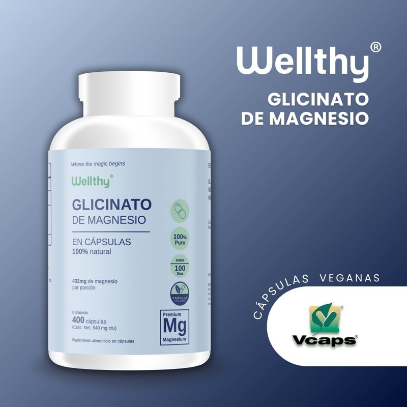 Wellthy Magnesium Glycinate 432mg – High Absorption Vegan Capsules, 400