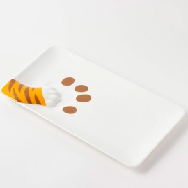 Sun Art SAN2505 “Cat Appearing From the Side” Tabby Cat Plate (With Paw Prints), Medium Sized Dish, Diameter 8.7 inches (22 cm), White