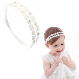 Visxcnu 1 Piece White Baby Hair Band Floral Elastic Headband Pearl Rhinestone Baby Girl Headbands Soft Newborn Toddler Hair Accessories