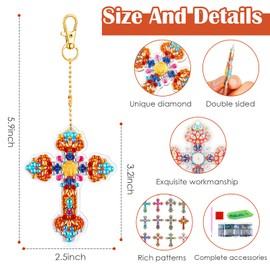 20 Pcs Cross Diamond Painting Keychains Double Sided Cross Shaped Diamond Art Keychains 5D Diamond Painting Kits Gem Art Diamond Keychains for Beginners Kids Adults DIY Crafts Decor Gift Party