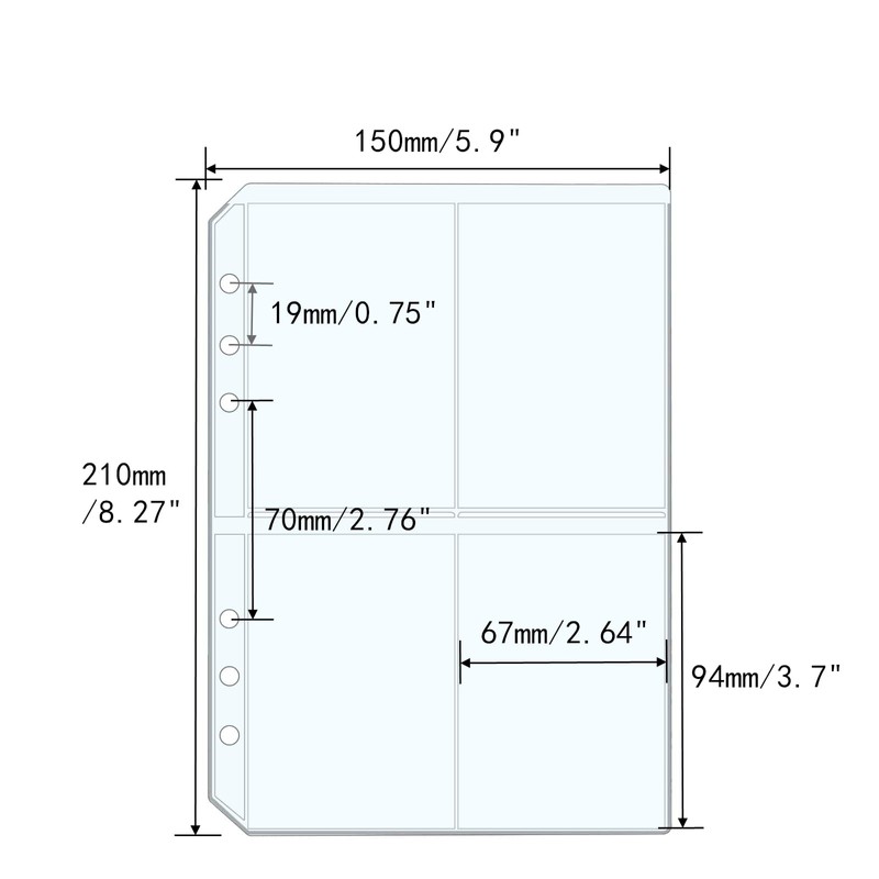 XiowDow 12pcs A5 Binder Pockets Clear PVC Card Holder Top