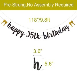 Happy 35th Birthday Banner,Pre-Strung, 35TH Birthday Party Garlands Bunting Sign Photo Props Backgrounds,35 Years Old Birthday Party Decorations Supplies,Letters Black,ABCpartyland