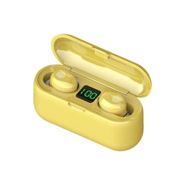 Acuvar Fully Wireless Bluetooth 5.0 Rechargeable IPX7 Waterproof Earbud Headphones w Microphone, 2000mAh USB Smart Dual Charging Case/Stand Surround Stereo Bass and Passive Noise Cancelling (Yellow)