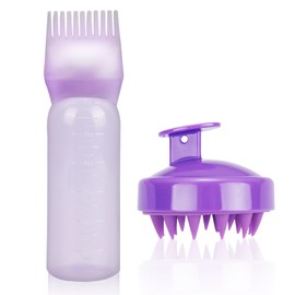 Hair Dye Brush Bottle, Root Comb Applicator Hair Dye Comb and Head Massage Brush, Hair Oil Applicator Bottle, Hair Dye Bottle Applicator Brush, Hair Dye Brush Bottle (Purple)
