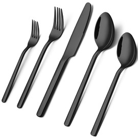 KINGSTONE Black Silverware Set, 40 PCs Black Flatware Set for 8, 18/10 Stainless steel Cutlery Set for Home Kitchen and Restaurant(Black, 40 pieces for 8)