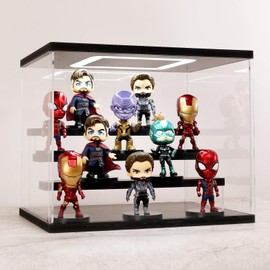AZEYN Clear Acrylic Display Case with Light , 4 Tier Display Box Stand Assembly Dustproof Protection Showcase for Collectibles Action Figures (Black 12.6×12.2×11.8in; 32×31×30cm)