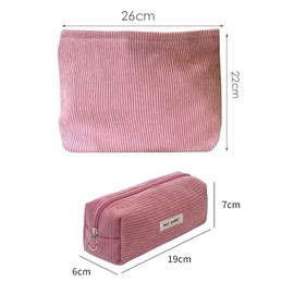 GeorgeX Bolsa de Maquillaje de Viaje para Mujer, Bolsa de Maquillaje Grande Bolsa de Cosméticos de pana Estética para Mujer (2pcs-Caqui)