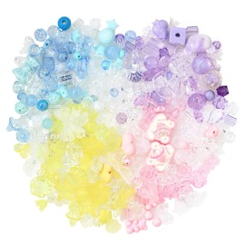 240~280pcs Acrylic Assorted Beads, BetterJonny Cute Beads Mix Color Pastel Beads Flower Heart Butterfly Candy Beads Plastic Beads Bulk for Bracelets Jewelry Making DIY Crafts Necklaces