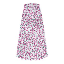 LiCot Women's Flowy Maxi Skirt Boho Summer Beach High Waisted Casual A-Line Pleated Long Skirts with Pockets(White Pink Floral, XL)