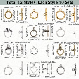 SOFPLATE 1 Box 120 Sets 10 Styles Toggle Clasp Bracelet Making T Bar jewellery Clasp OT Buckle Closure Toggle Clasps Connector Findings for jewellery Making Clasps Supplies DIY Craft Necklace Bracelet