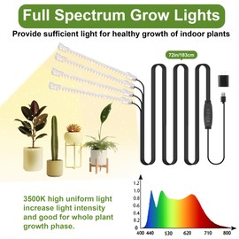 8.6'' LED Grow Light Strips, Full Spectrum 3500K Grow Lights for Indoor Plants, 4 Head with 3/9/12H Timer, 10 Dimmable Levels, Suitable for Seedling, Succulent, Plant Shelf and Greenhouse, 1-Pack