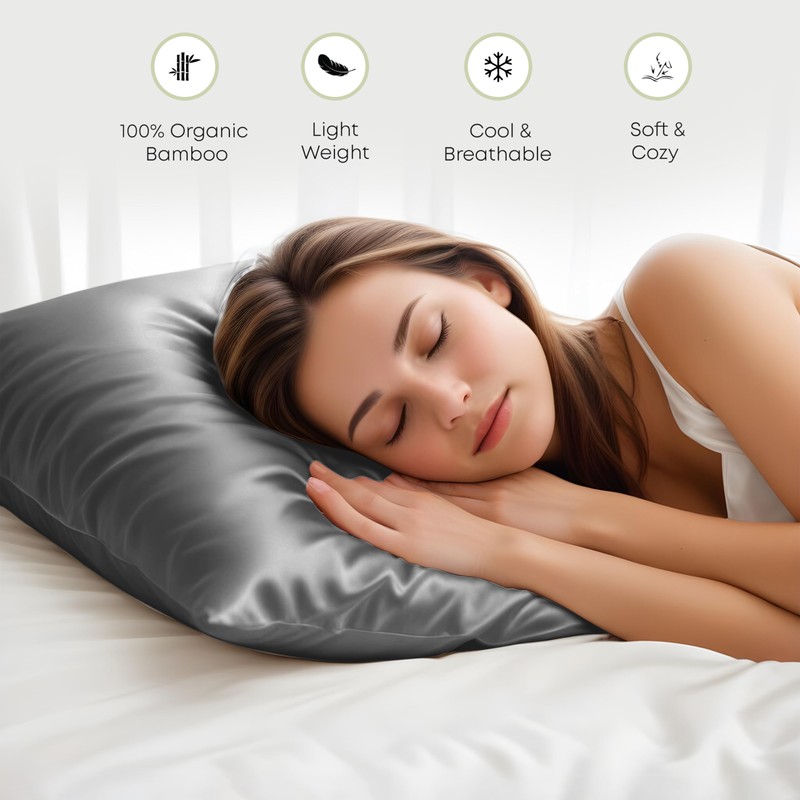 LINENWALAS 100% Organic Bamboo Pillow Cases 2 Pack, Soft Premium