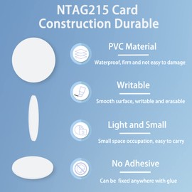 50PCS NFC Ntag215, NFC Tag Coin Cards RFID Chip Blank Round 25mm ISO Label, Compatible with TagMo Amiibo and All NFC-Enabled Smartphones Devices