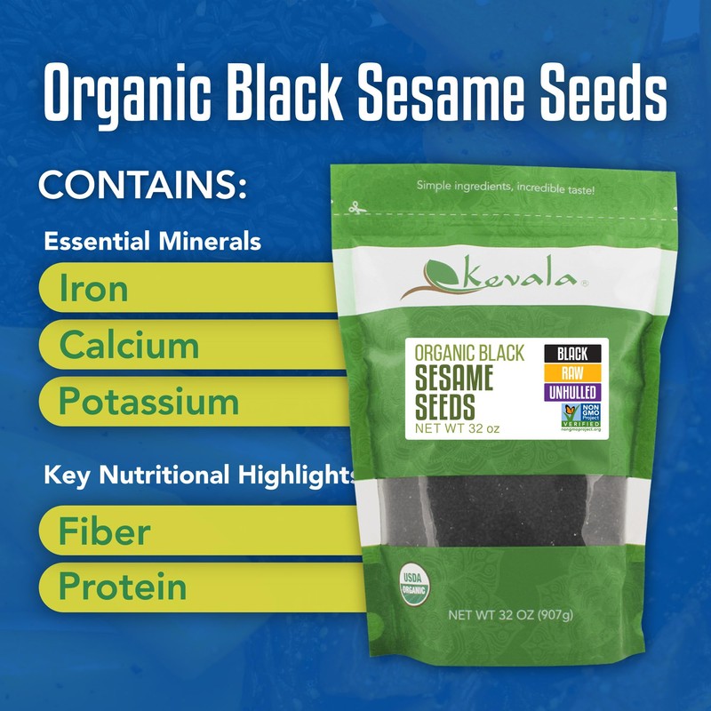 Organic Raw Black Sesame Seeds (Unhulled) - Great in Cooking