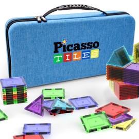 PicassoTiles Magnetic Tile Storage Case 16.5x7.5x3.5in Travel Carry Bag with Handle Water Resistant Organizer Compatible with Magnet Building Block Sets STEM Educational Accessories Oxford Cloth PTA10