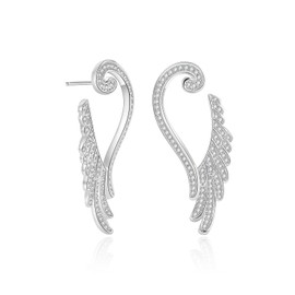 PICKBEAU Silver Hoop Earrings for Women, 18K Plated 925 Sterling Silver Post Silver Lightweight Minimalist Design Angel Wing Hoops Earring