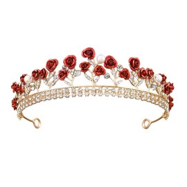 Glitter Red Rose Rhinestones Pearl Tiaras Bride Princess Queen Floral Crowns Headbands Headpiece Hair Decor Jewelry Accessories for Wedding Party