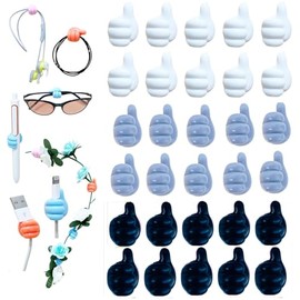 LBKKC 30pcs Self Adhesive Thumb Hooks, Silicone Wall Decoration Hook, Multifunctional Key Hook Home Office Thumbs Up Cord Holder for Desk, Data Cable Clip Wire Desk Organizer