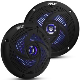 Pyle Marine Speakers - 5.25 Inch 2 Way Waterproof and Weather Resistant Outdoor Audio Stereo Sound System with LED Lights, 180 Watt Power and Low Profile Slim Style - 1 Pair - PLMRS53BL (Black)