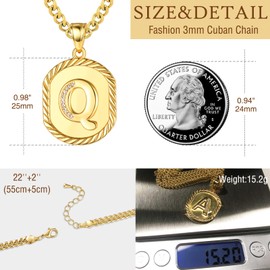 ADMETUS Initial Letter Pendant Necklace for Men Women Sterling Silver Letter Q Pendant Necklace Gold Q Initial Necklace Jewellery Gifts for Men Women