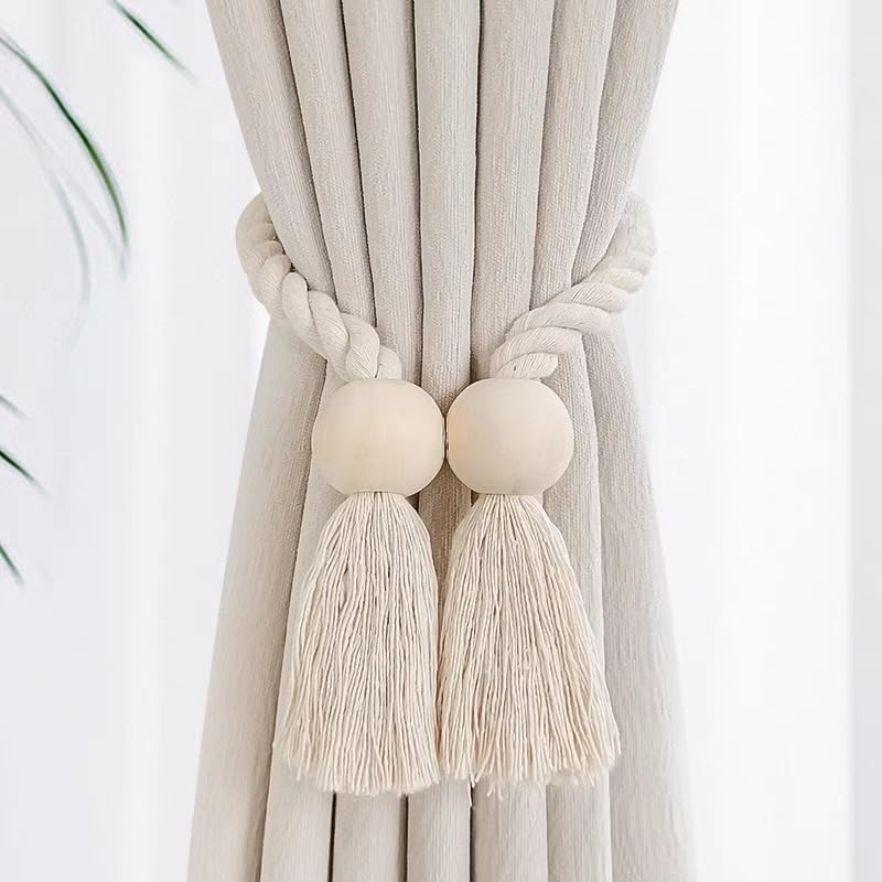 2 Pack Magnetic Tassels Curtain Tiebacks,Decorative Rope Holdbacks for Curtains