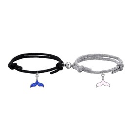 PiercingJak 2pcs Magnetic Couple Bracelet Mutual Attraction Rope Braided Couple Bracelets Eternal Love Forever Connecting Relationship Jewelry Gifts for Couple Best Friend Fish Tail