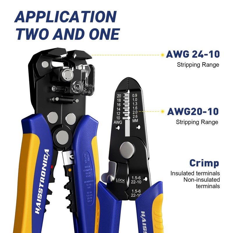haisstronica Wire Stripper Tool Set, 10-24 AWG Self-Adjusting & Manual,