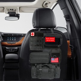Tactical Car Seat Back Organizer,Tactical Molle Seat Back Organizer with 5 Detachable Molle Pouch,Velcro Label Can Be Removed,Universal Fits for Car Truck Jeep Vehicle