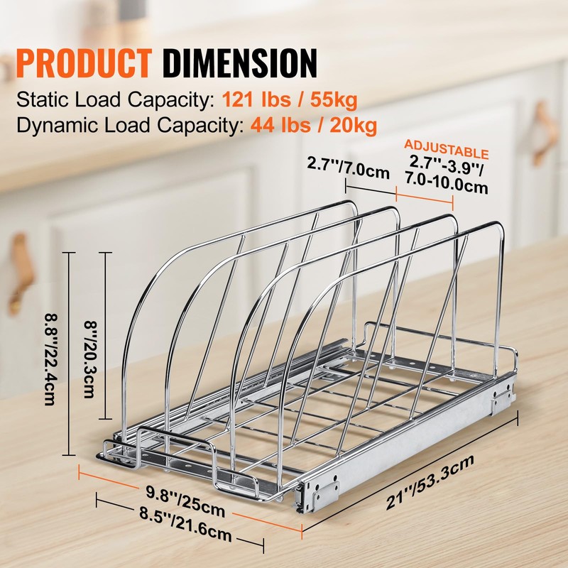 VEVOR Pan and Pot Rack, Expandable Pull Out Under Cabinet