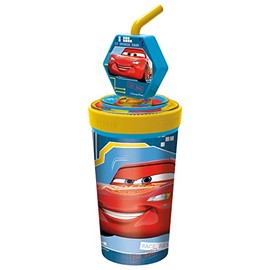 p:os Cars Children's Drinking Cup with Integrated Straw, Lid and 3D Figure, Drinking Container with a Capacity of Approx. 475 ml, Ideal for Cold Drinks
