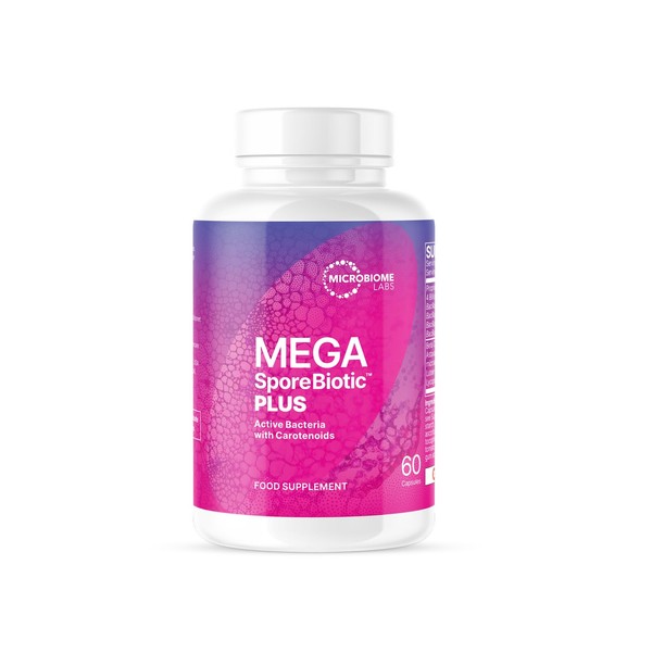 Microbiome Labs - MegaSporeBiotic PLUS (60 Capsules) | Daily Active Bacteria for Men & Women, 4 Bacillus Strains for Your Gut Health Probiotic with Antioxidant, with 4 Milllion Bacteria
