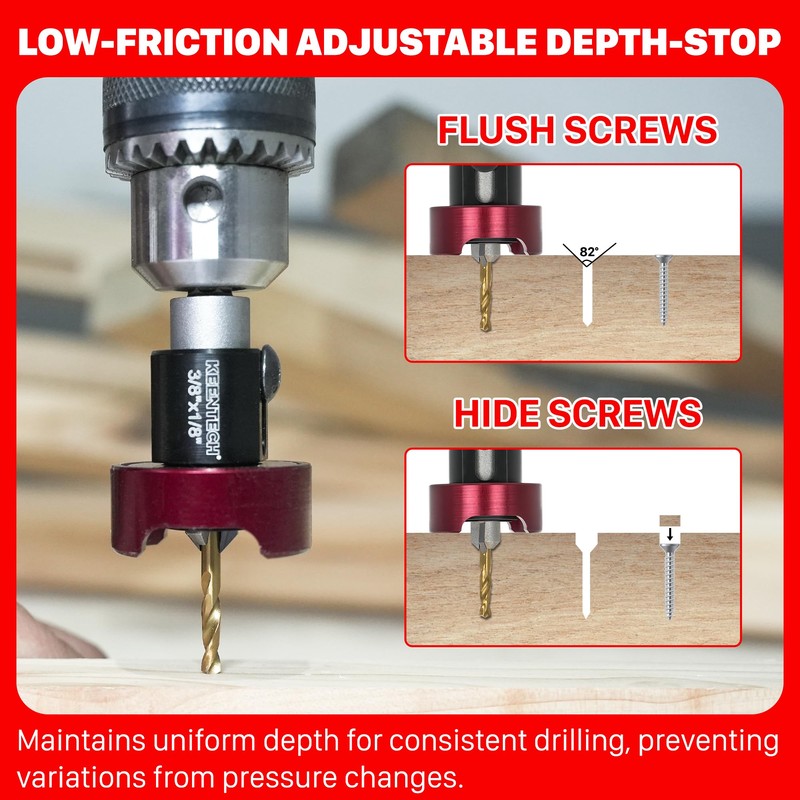 KEENTECH Carbide Tipped 82° Countersink Drill Bit with Depth Stop,
