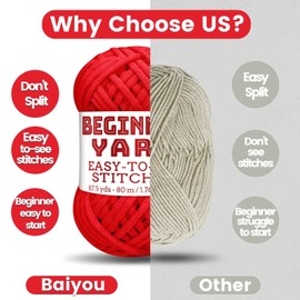 3x50g Beginners Red Yarn, 260 Yards Red Yarn for Crocheting Knitting, Easy-to-See Stitches, Worsted Medium #4, Chunky Thick Cotton Nylon Blend Yarn Yarn for Crocheting