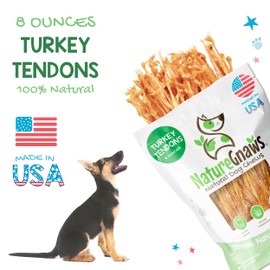 Nature Gnaws USA Turkey Tendons for Dogs - Premium Natural Chew Treats for Dogs - Delicious Reward Snack for Small Medium & Large Dogs - Made in The USA 8 oz Bag