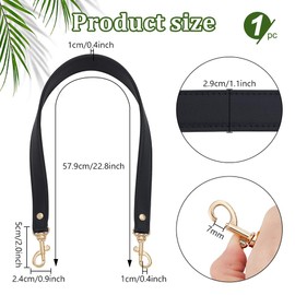 PH PandaHall 22.8 inch Leather Bag Strap, 1.1 Inch Wide Leather Puse Handle Black Purse Strap Bag Handles Replacement Handbag Strap with Golden Buckles for DIY Women Underarm Bags Shoulder Bags