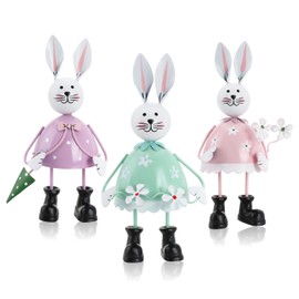 com-four® 3 x decorative bunnies made of metal, Easter bunnies in bright colours for Easter decoration, decorative figures for standing, spring decoration