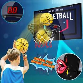 TREYWELL Indoor Basketball Hoop Boys Gifts for Teens and Adults Door Room Basketball Hoop Mini Hoop with Electronic Scoreboard, 3 Balls and Batteries Basketball Toys for 8 9 10 11 12