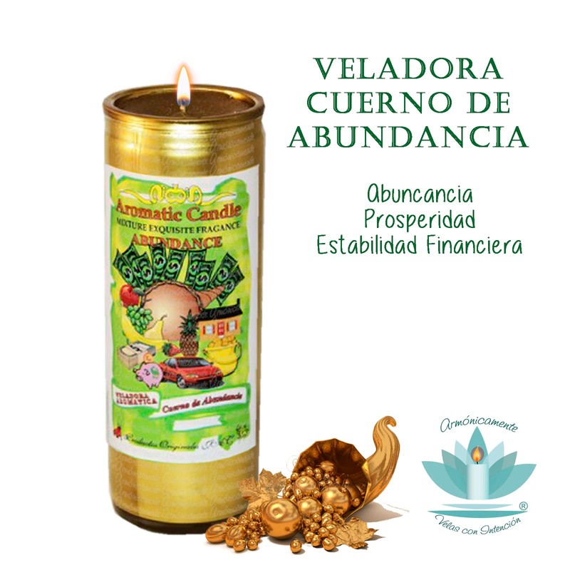 VELADORA CUERNO DE ABUNDANCIA ORO | ABUNDANCIA, PROSPERIDAD, ESTABILIDAD FINANCIERA,