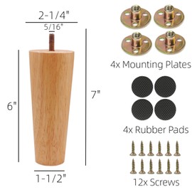 WEICHUAN Round Solid Wood Replacement Sofa Couch Chair Ottoman Loveseat Coffee Table Cabinet Furniture Wood Legs(6" Straight Set of 4)
