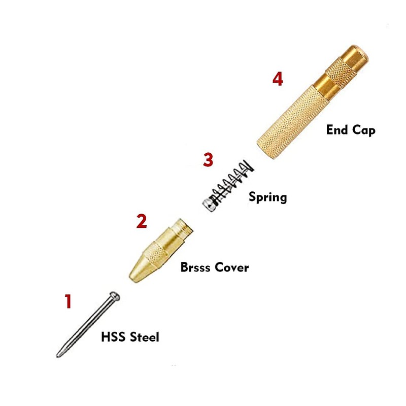 Spring Loaded Center Punch, HSS Tip Spring Loaded Center Punch