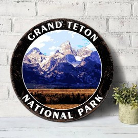 Grand Teton National Park Tin Sign City Trip Landscape Metal Tin Sign 12x12in Rust-Proof Antique Metal Art Plaque for Bedroom Cafe Bar Club Pub Garage