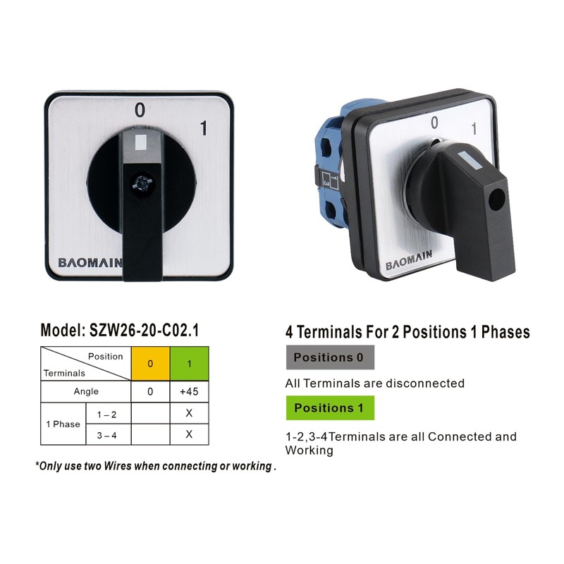 Baomain Cam Combination Changeover Switch AC 660V 20A 2 Position