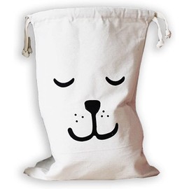 moin moin dog face drawstring 68 x 48 cm / cotton bag, USA, Europe, children's room, storage, dog, puppy, large, sleepy face