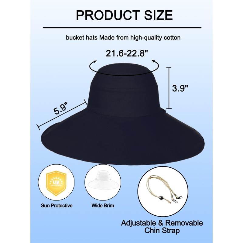 Women Cotton Fishing Bucket Hat Reversible Ultra Wide Brim Sun