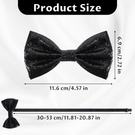 Ymapinc Sequin Bow Tie, Black Sparkly Bow Tie Adjustable Glitter Sequin Necktie for Men Shiny Pre Tied Neck Ties for Wedding Banquet Carnival Costume Party