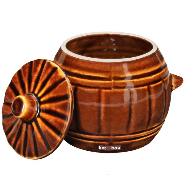 KOTARBAU® Fermentation Pot Stoneware Pot 1 L Sauerkraut Pot Cucumber Pot with Lid Preserving Pot Ceramic Pot Stoneware Container Small Ceramic Barrel Brown Clay Pot Stoneware