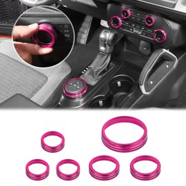 Linskip Aluminum Control Knob Trim Set Compatible with Ford Bronco 2021 2022 2023 2024, Dashboard Switch Knob Covers for Bronco Interior Accessories(Pink)