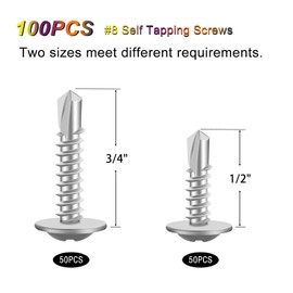 weideer 100pcs #8 Self Drilling Screws Self Tapping Tek Screws Assortment Kit Modified Truss Head Sheet Metal Screws 410 Stainless Steel (1/2"+3/4") K-056-YT100P