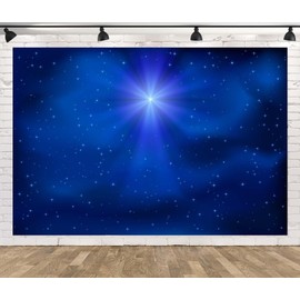 Corfoto Blue Starry Night Sky Backdrop Fabric - Star of Bethlehem - 5x3ft Christmas Nativity Background for Sparkling Stars Party Decor